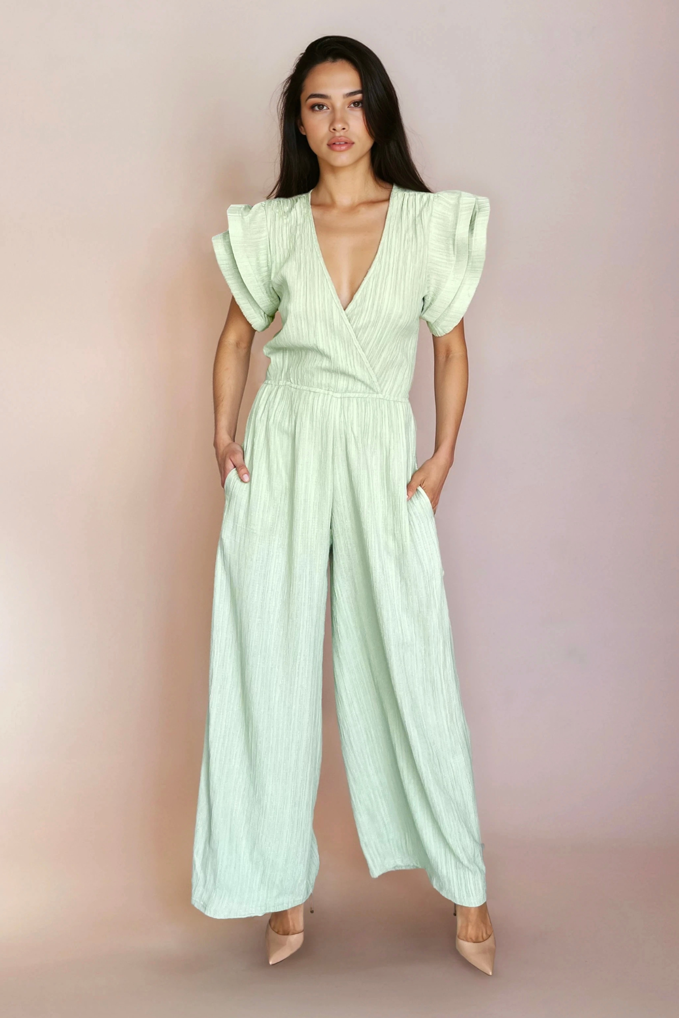 Sage Flounce Sleeve Jumpsuit