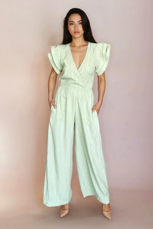 Sage Flounce Sleeve Jumpsuit