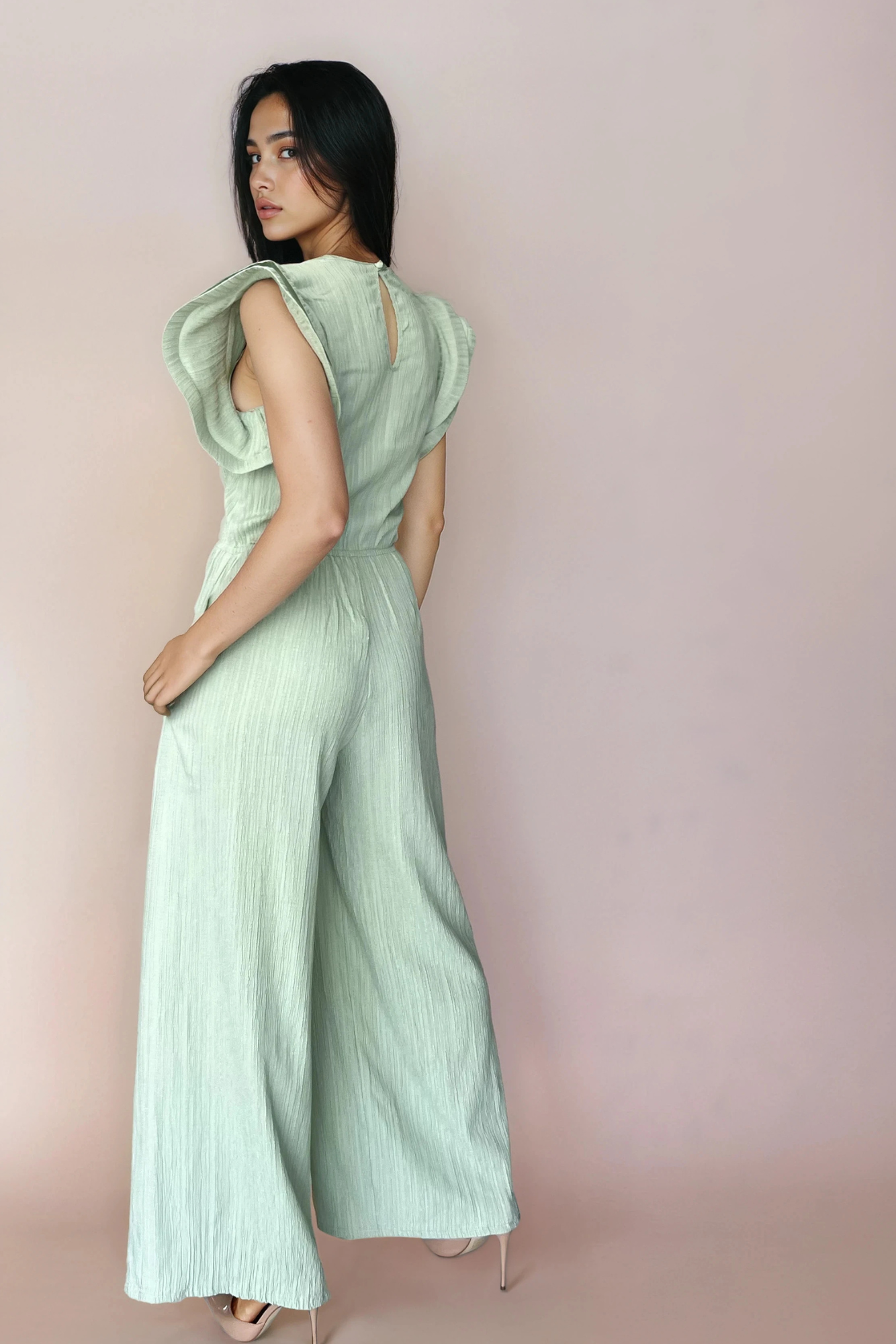 Sage Flounce Sleeve Jumpsuit