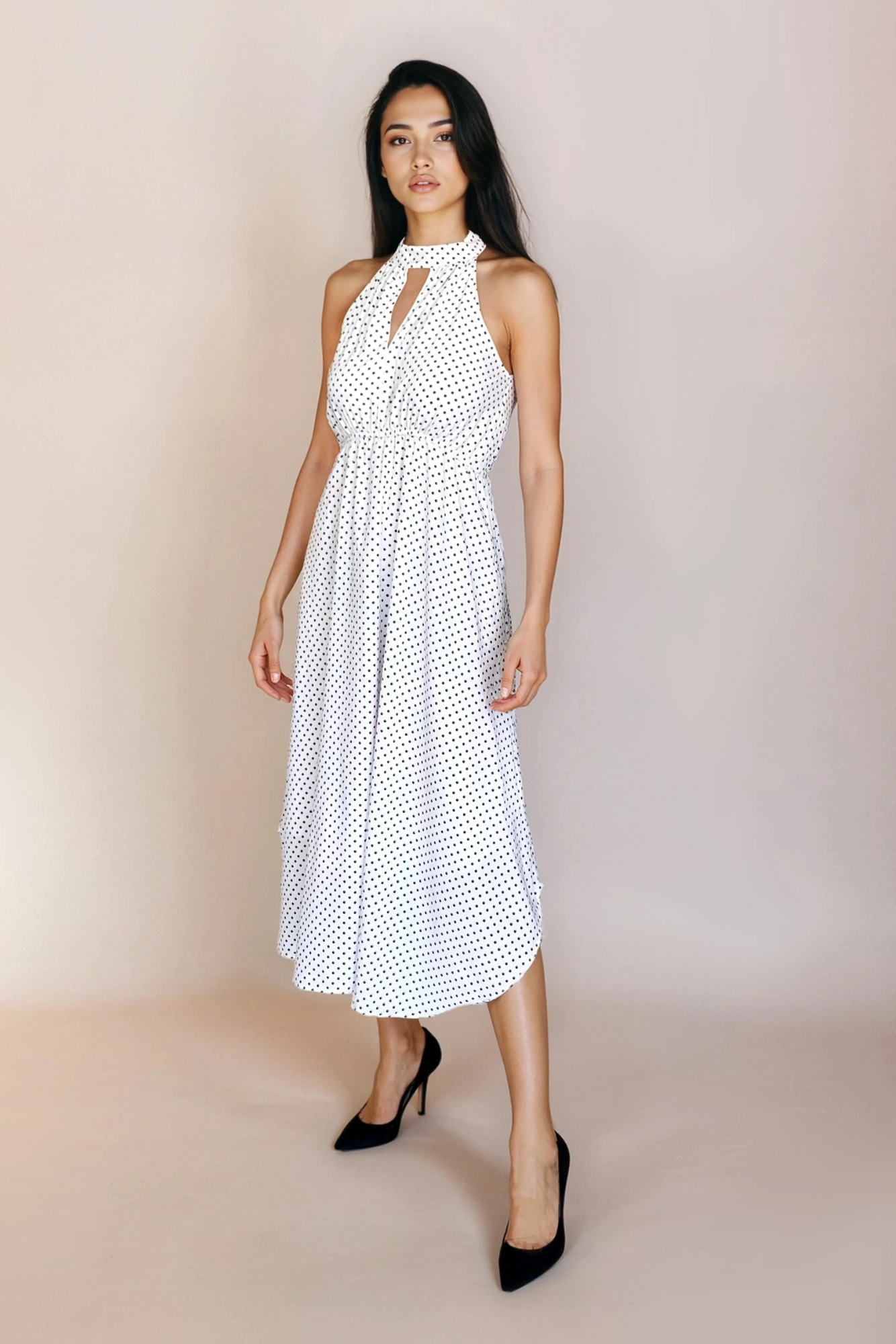 White Polka Dot Midi Dress