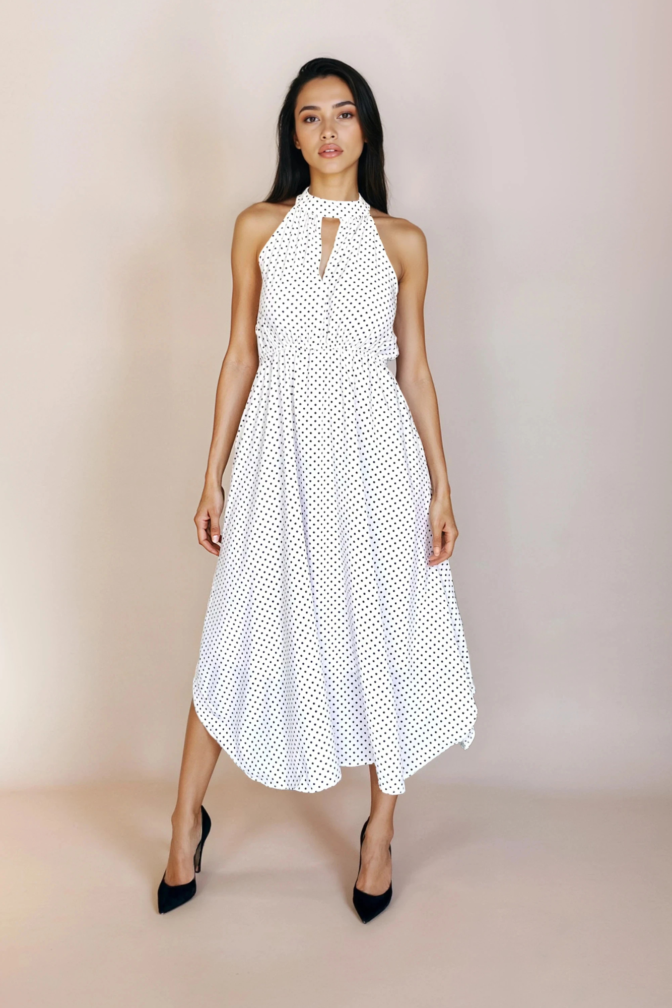 White Polka Dot Midi Dress