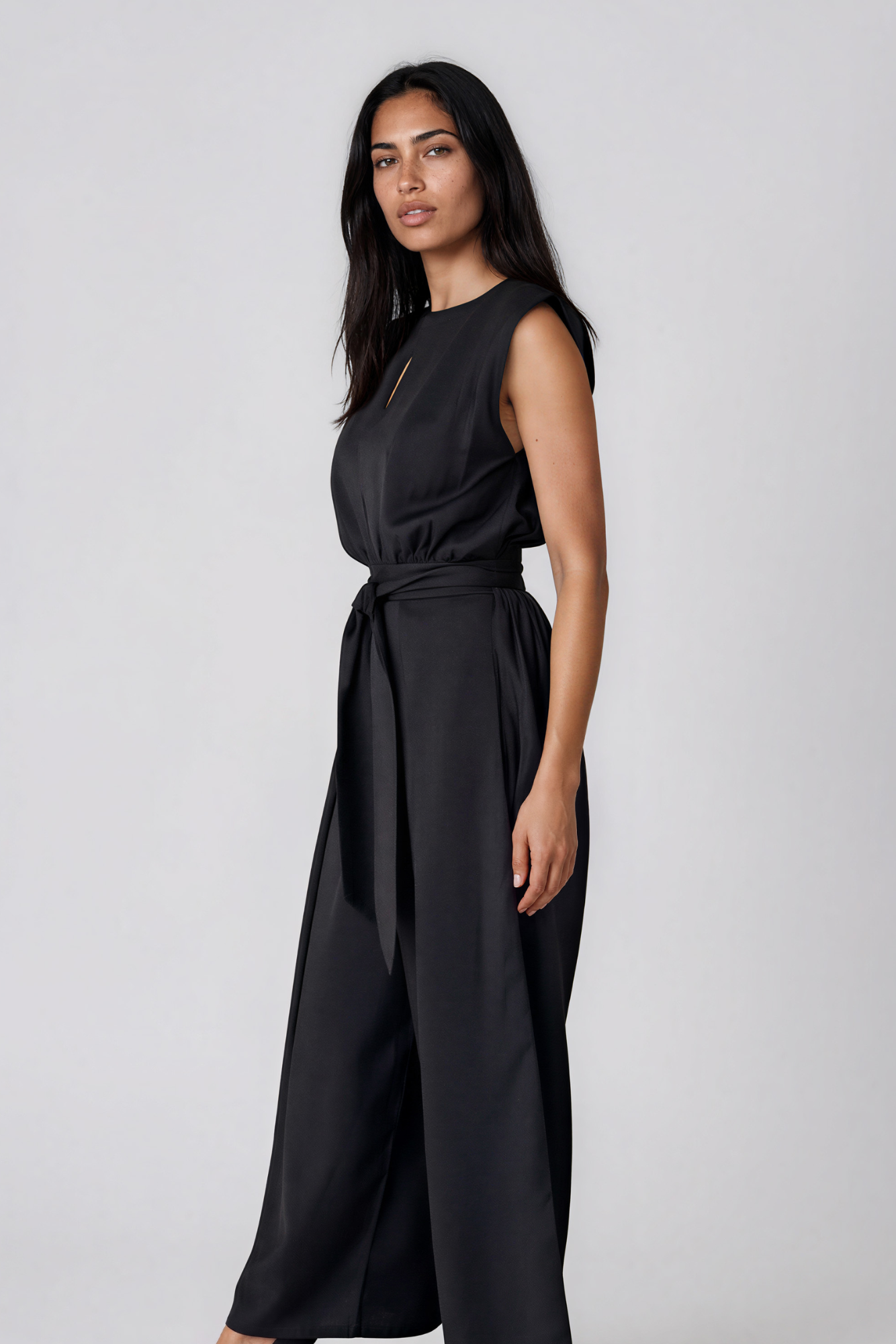 Black Wide Leg Linen Jumpsuit