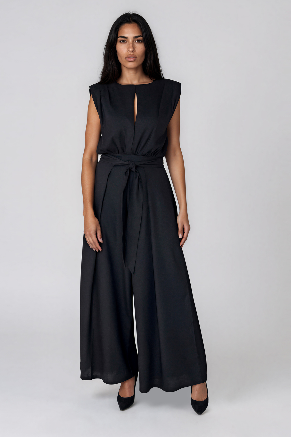 Black Wide Leg Linen Jumpsuit