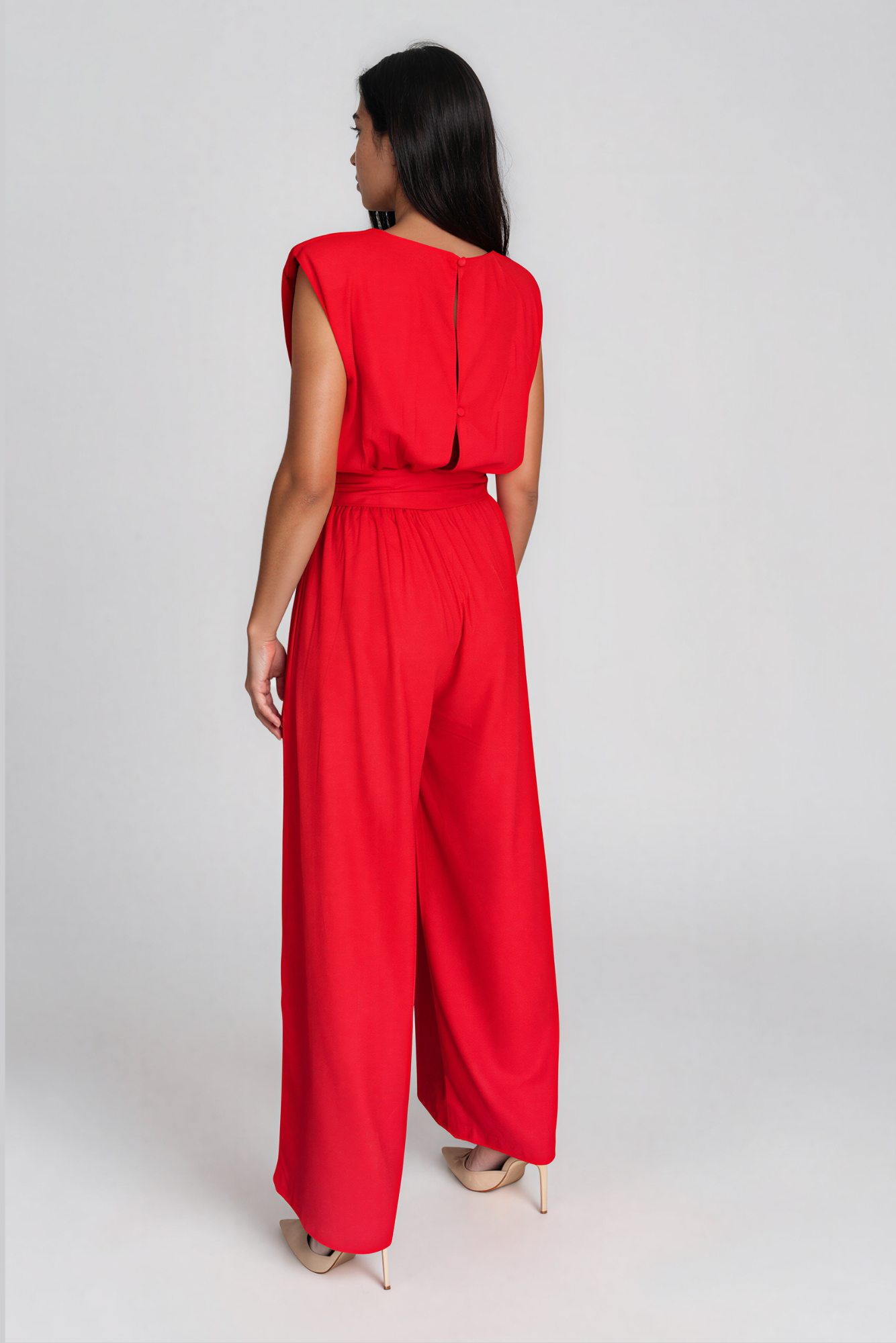 Red Wide Leg Linen Jumpsuit