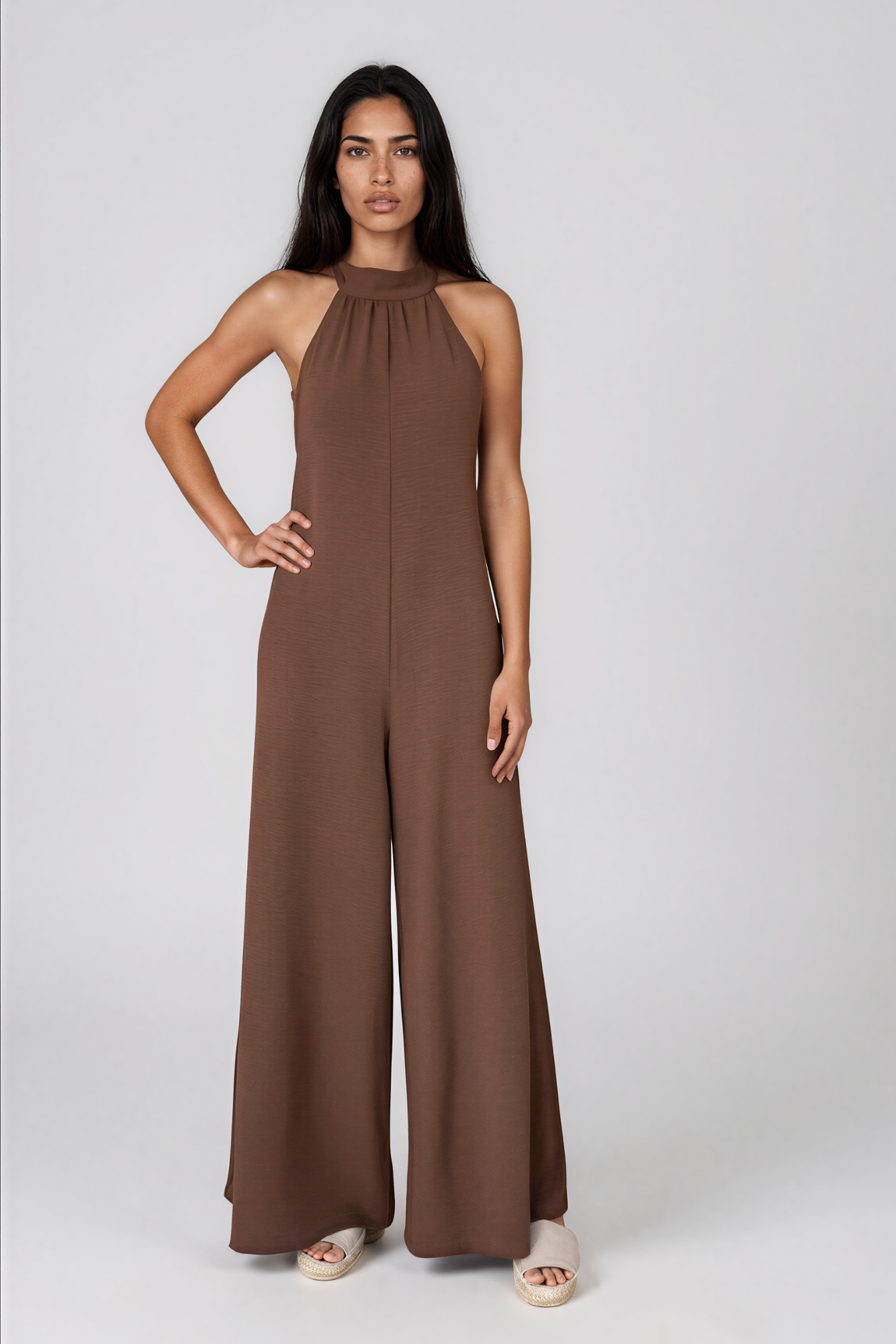 Chocolate Brown Halter Neck Jumpsuit