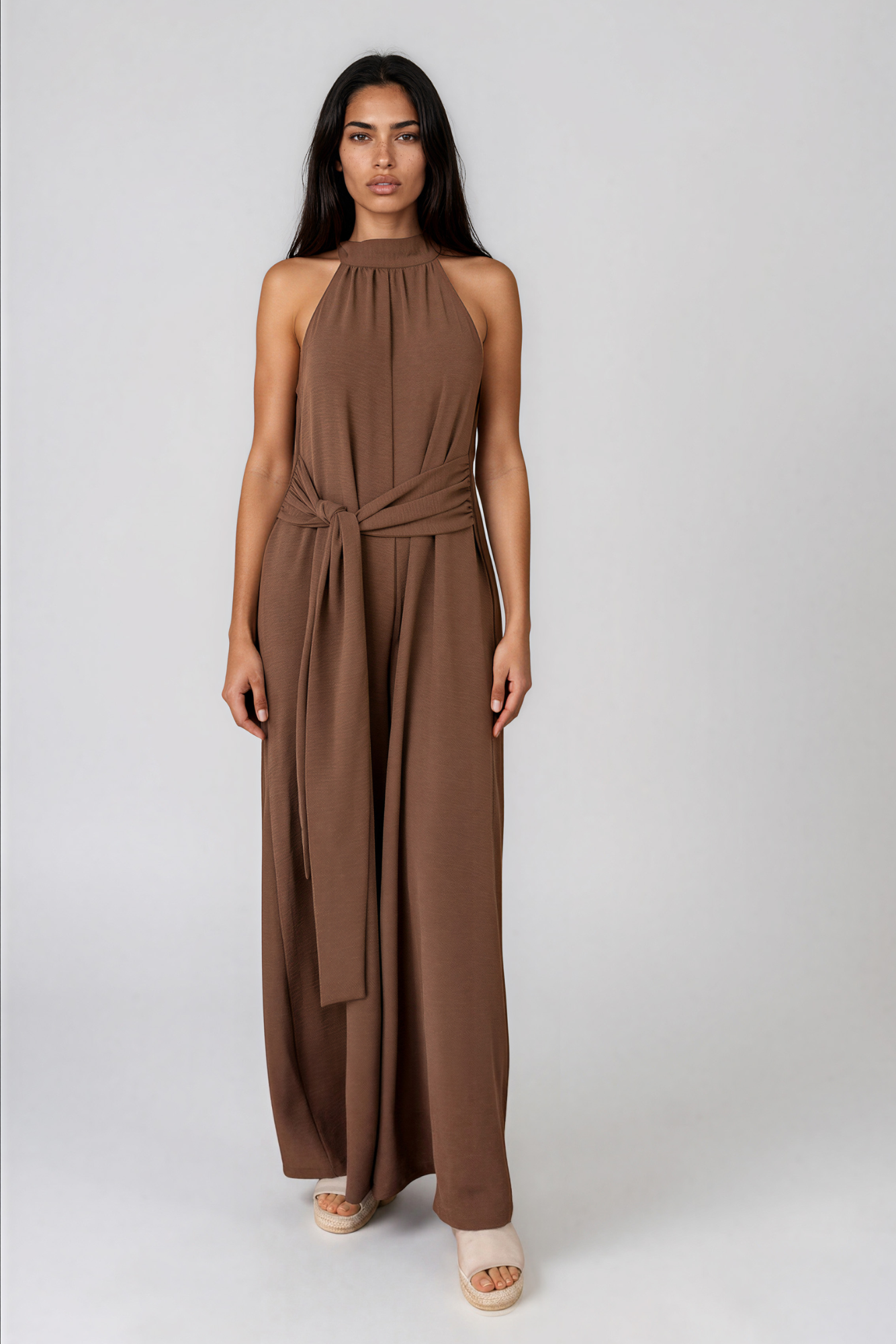 Chocolate Brown Halter Neck Jumpsuit