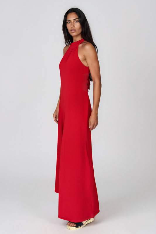 Red Halter Neck Jumpsuit