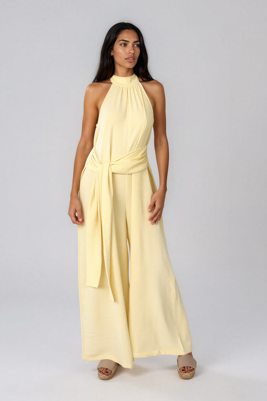 Butter Yellow Halter Neck Jumpsuit