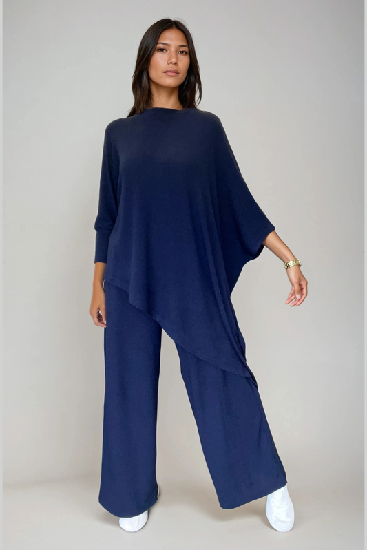 Navy Asymmetric Knit Top