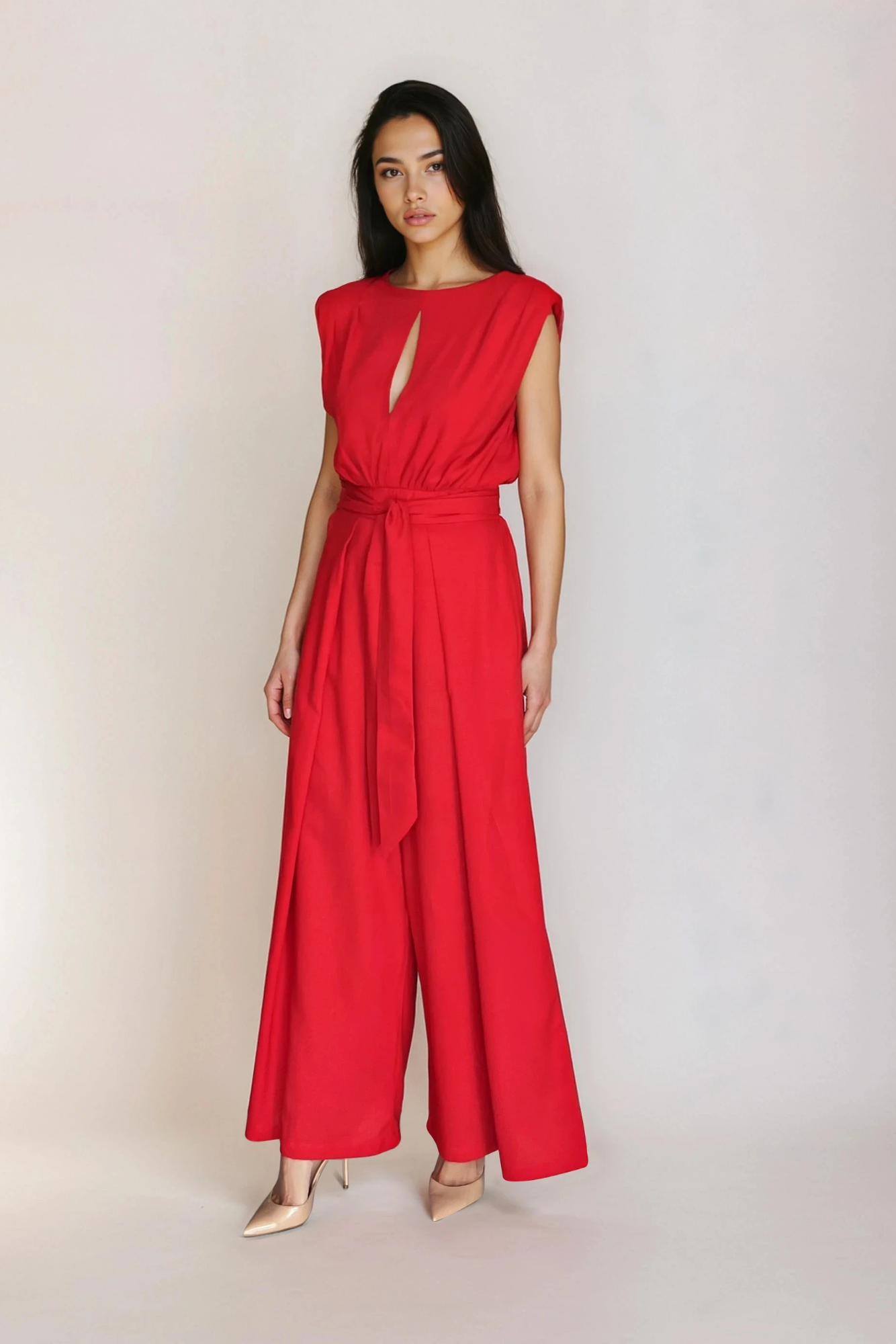 Red Linen Jumpsuit