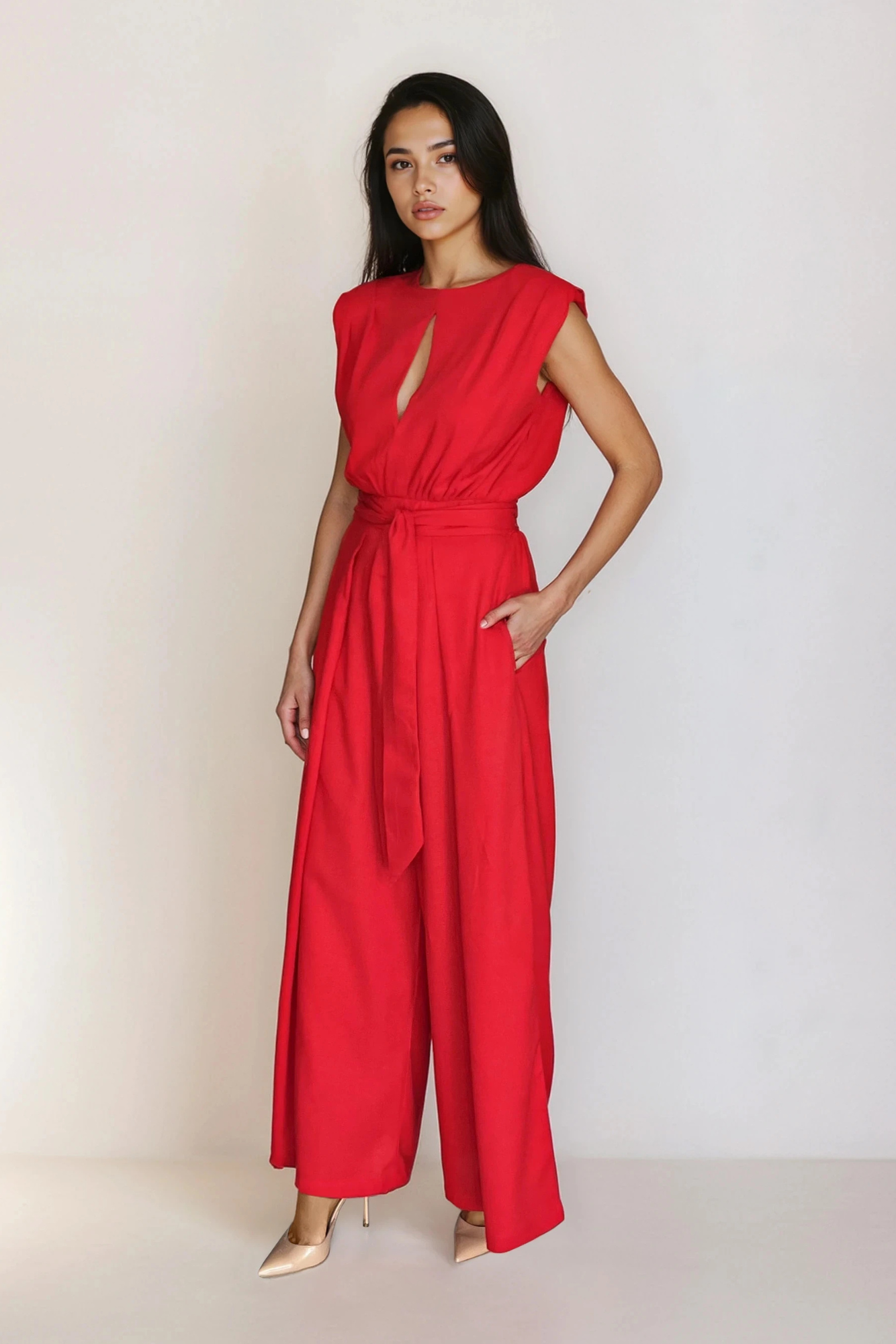 Red Linen Jumpsuit