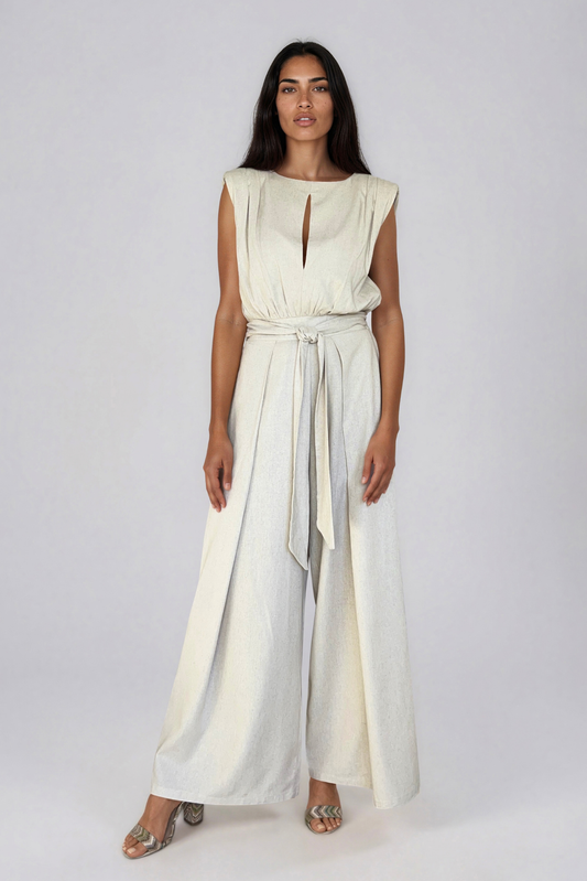 Natural Wide Leg Linen Jumpsuit