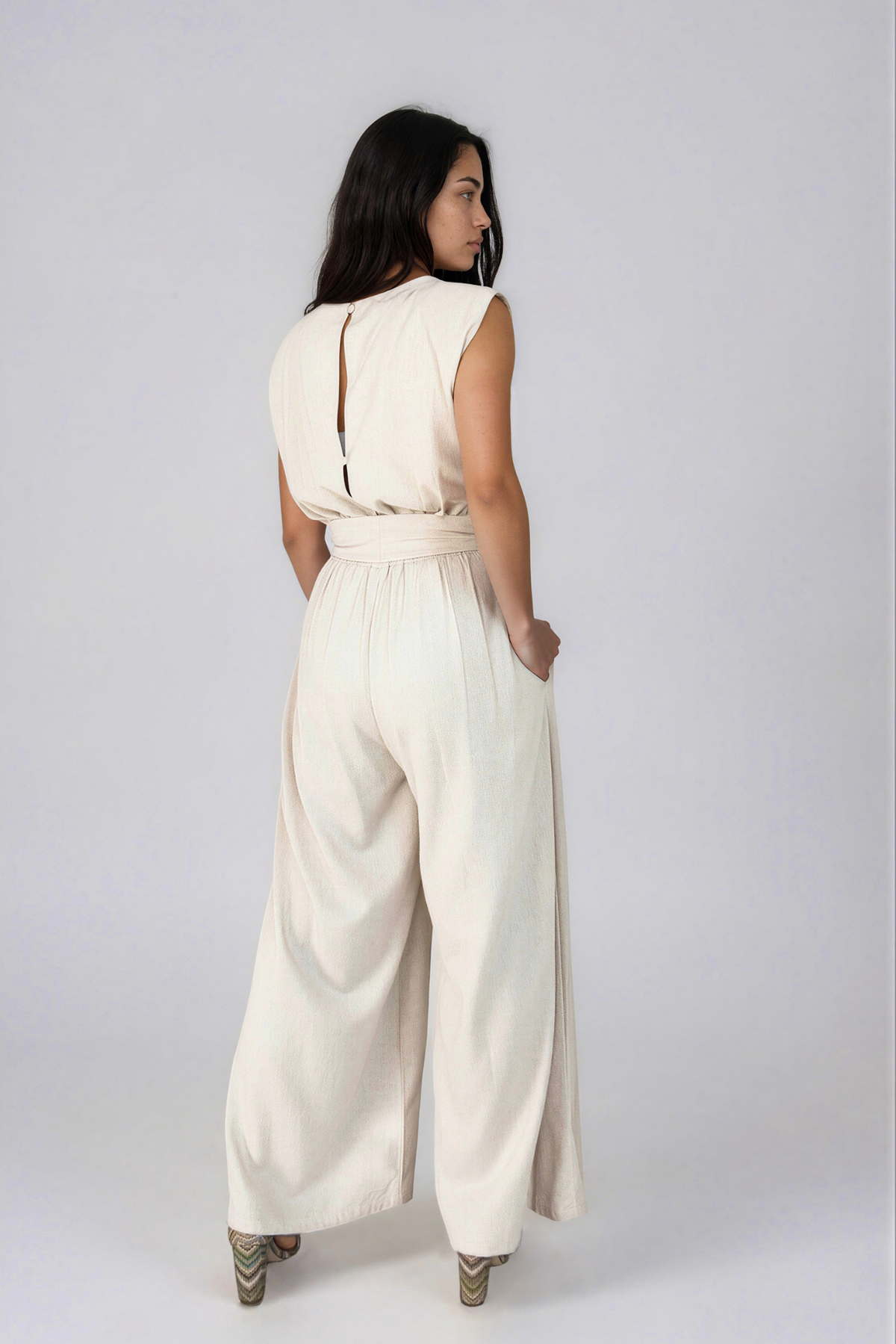 Natural Wide Leg Linen Jumpsuit