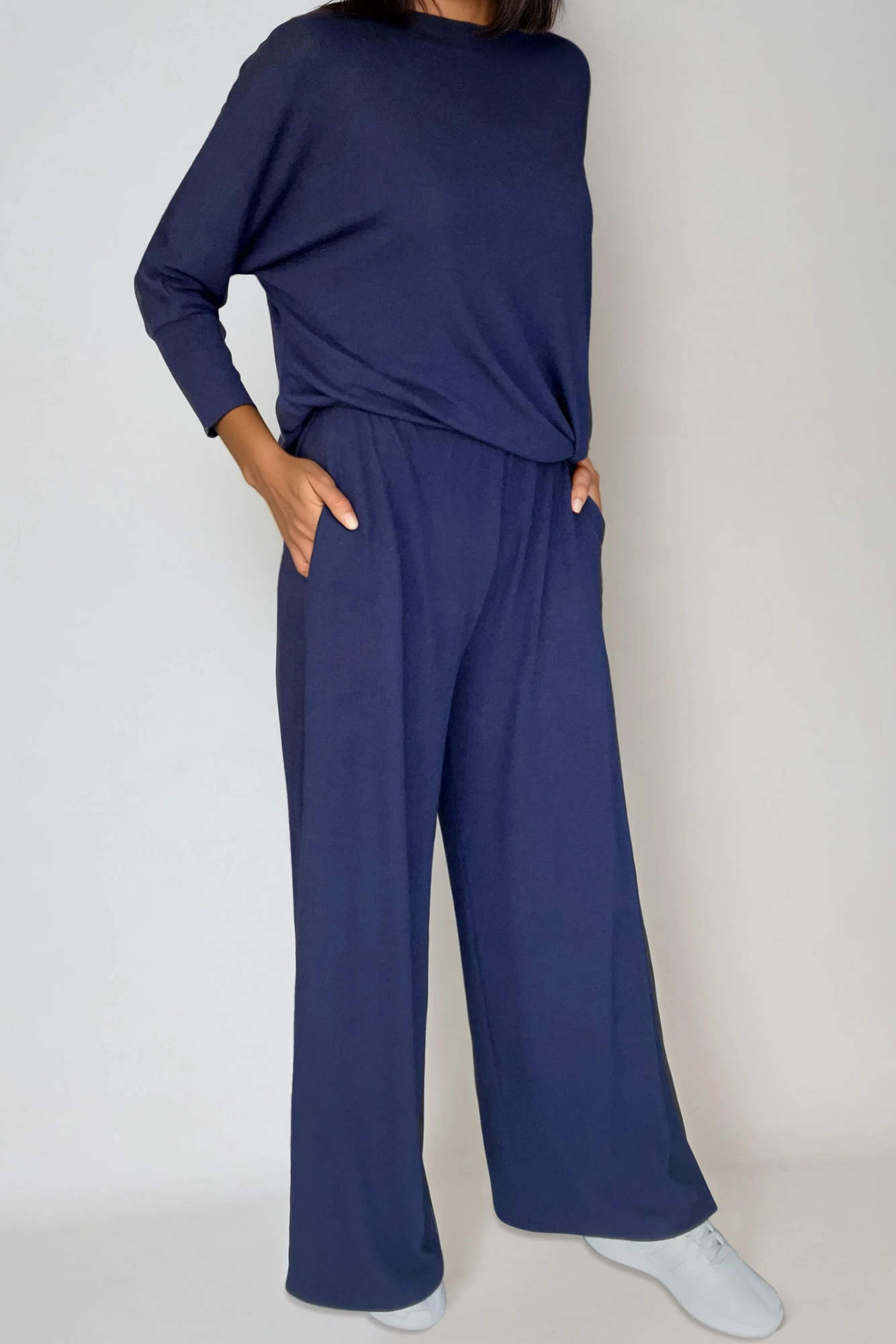Navy Wide Leg Knit Pants