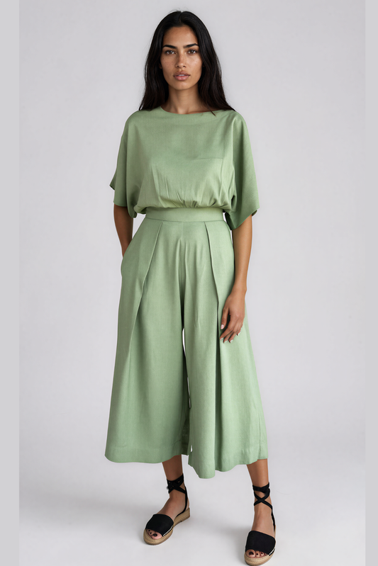 Sage Straight Neck Capri Linen Jumpsuit
