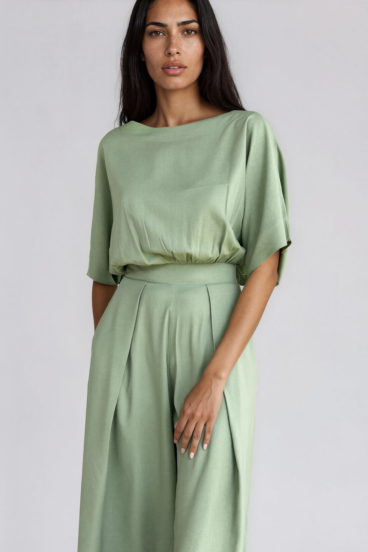 Sage Straight Neck Capri Linen Jumpsuit