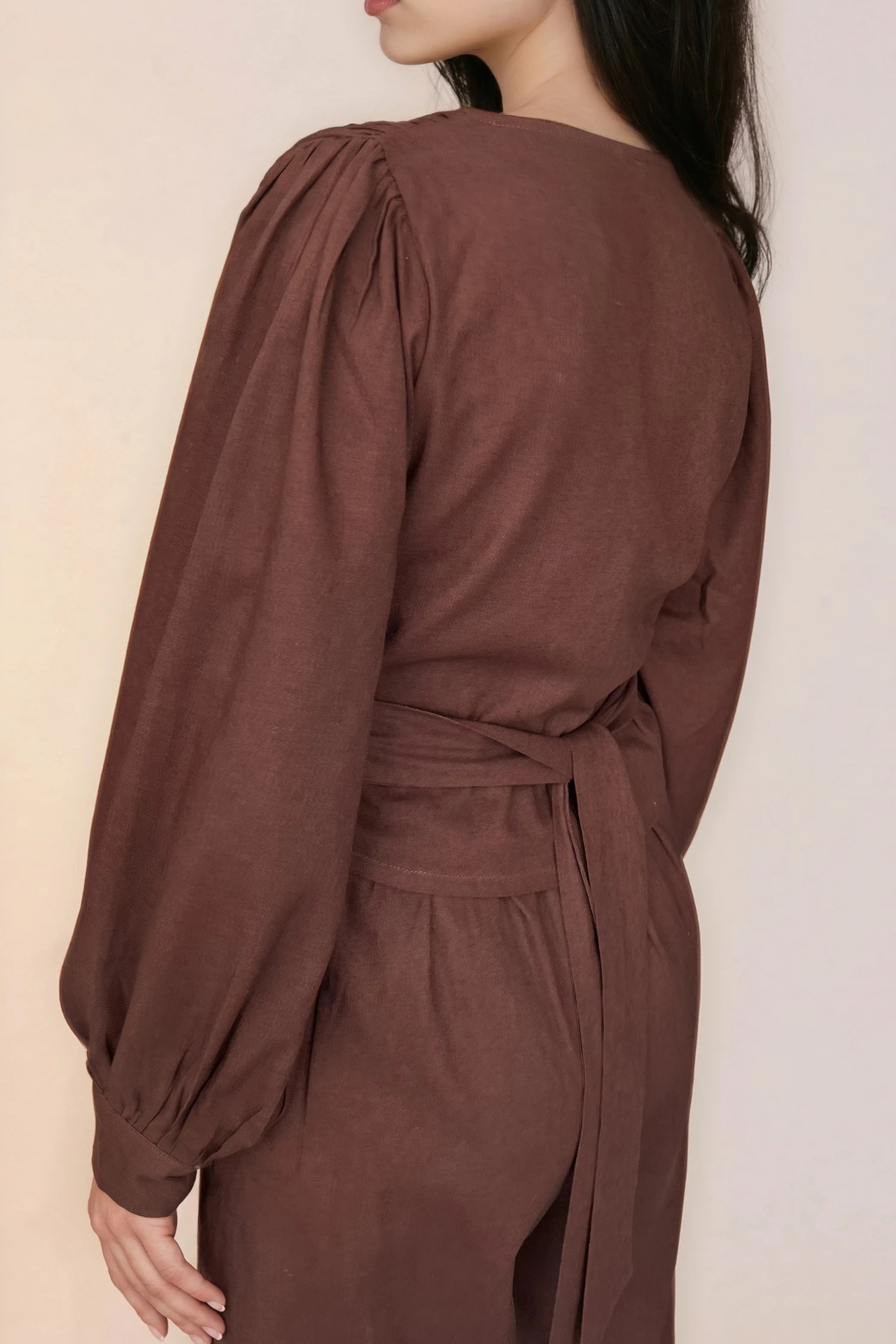 Chocolate Brown Linen Wrap Top