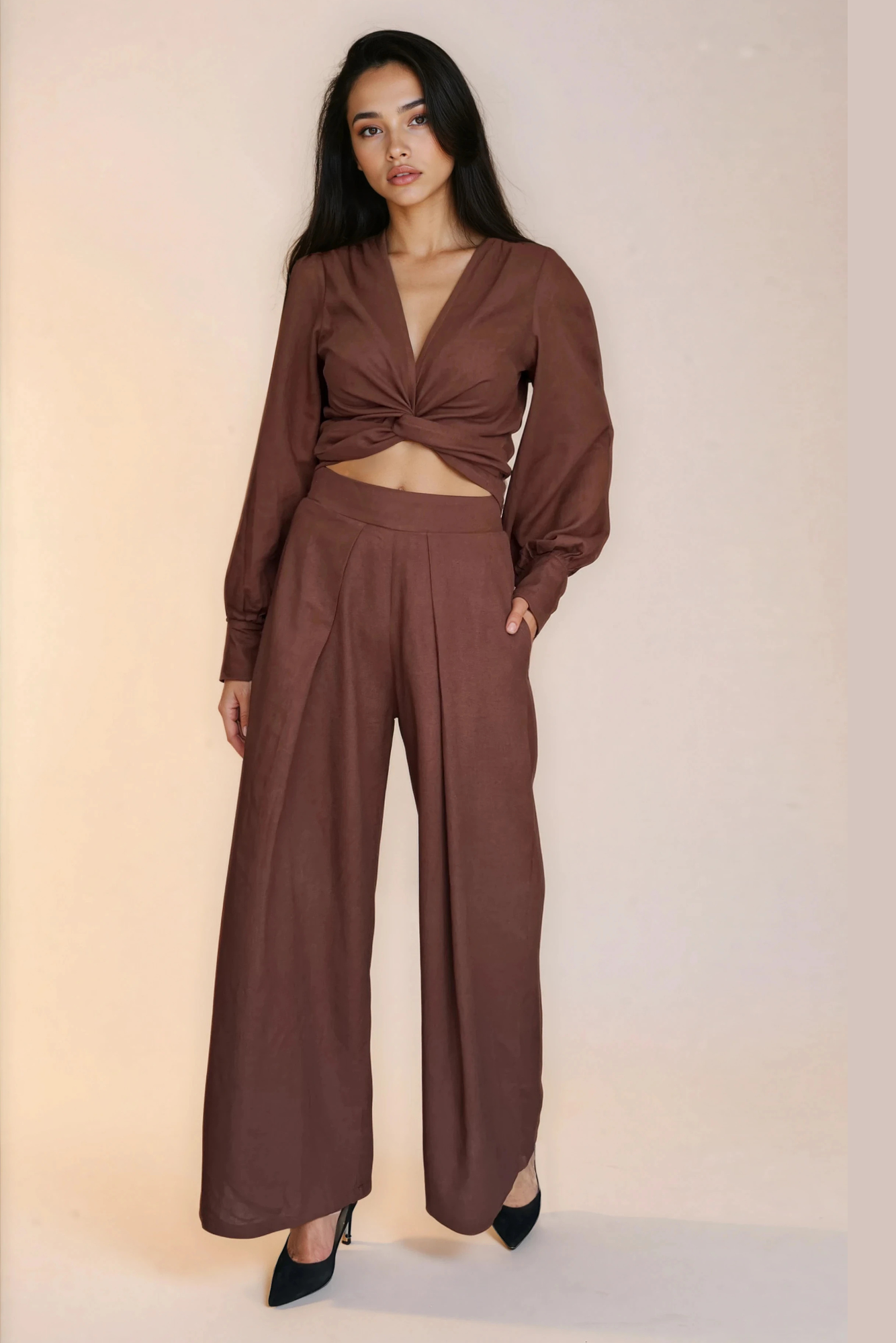 Chocolate Brown Linen Wide Leg Pants