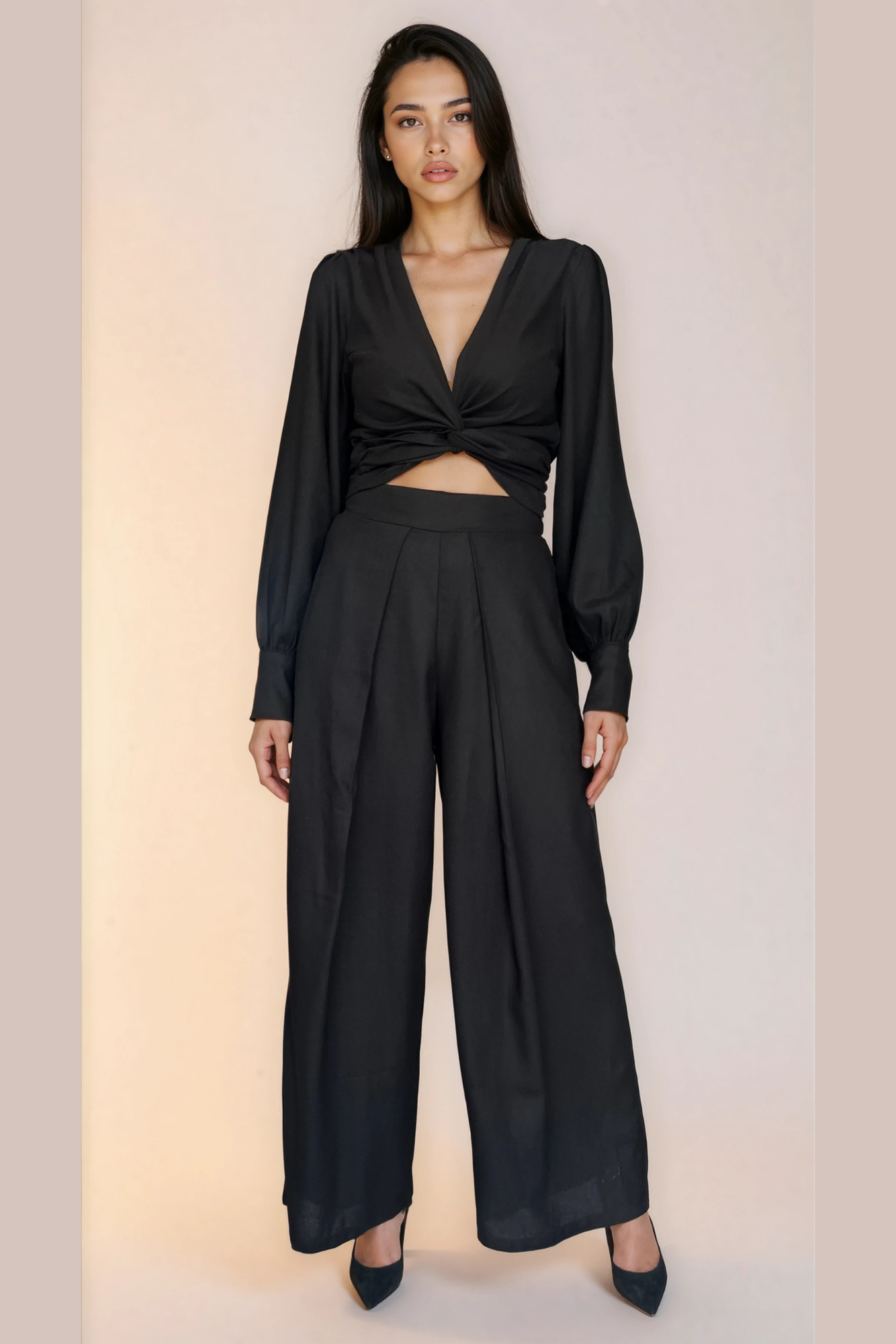 Black Linen Wide Leg Pants
