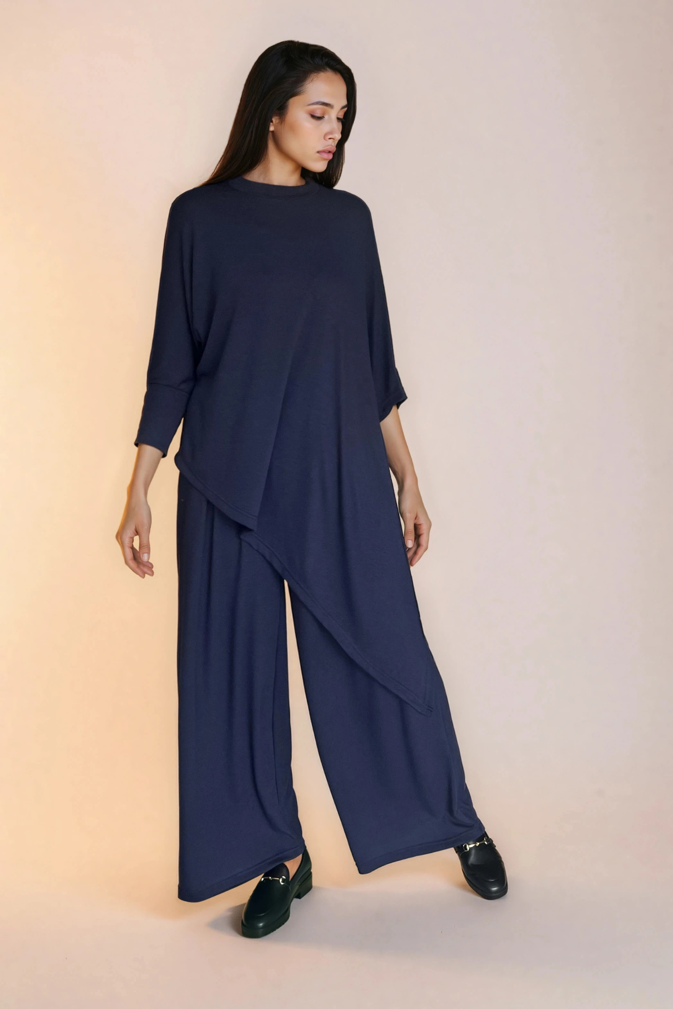 Navy Asymmetrical Knit Top