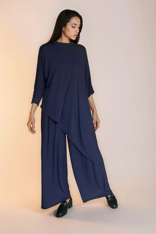 Navy Asymmetrical Knit Top