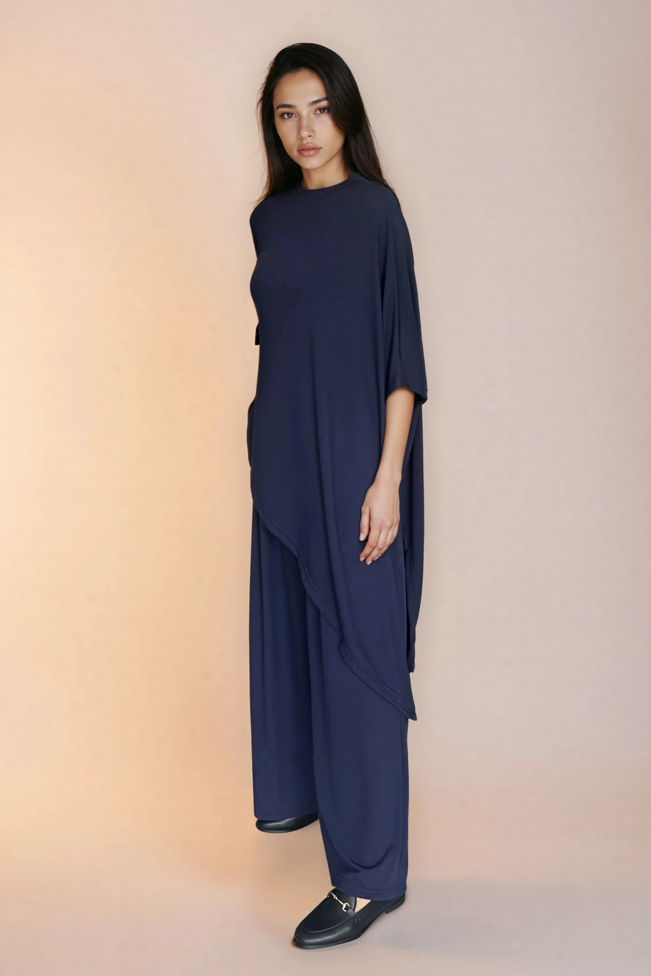 Navy Asymmetrical Knit Top