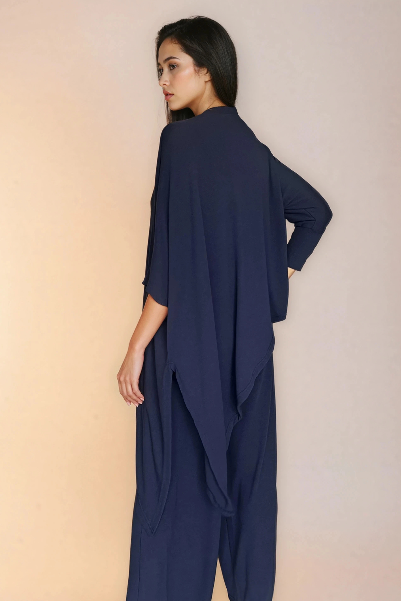 Navy Asymmetrical Knit Top
