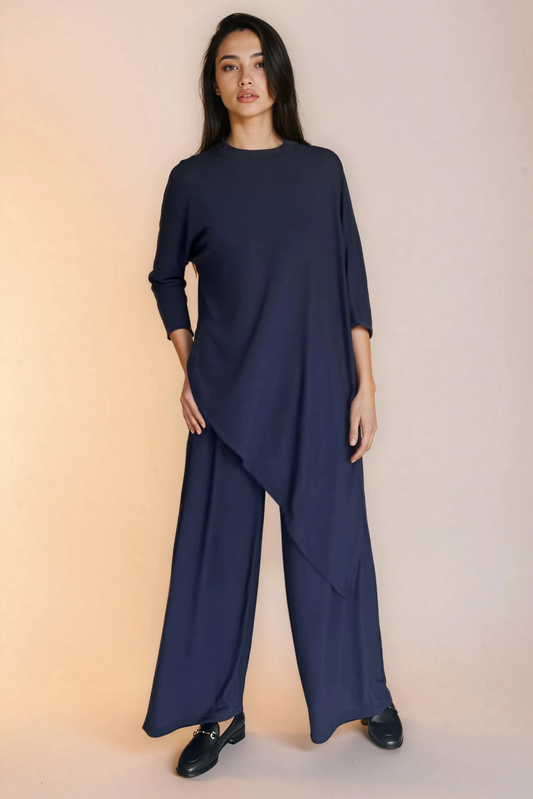 Navy Asymmetrical Knit Top