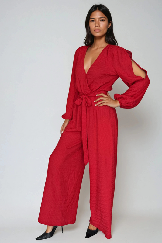 Red Cross-Over Jumpsuit