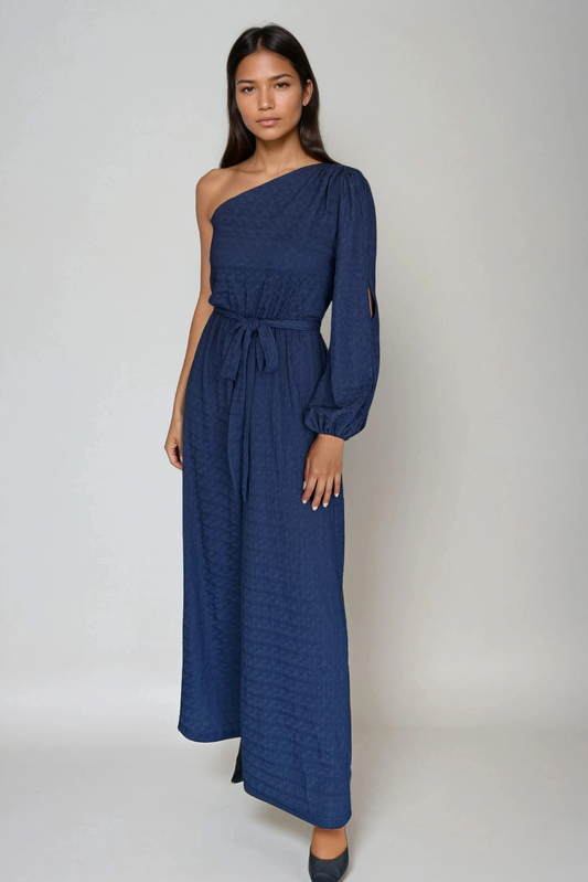 Ink Blue One-Shoulder Jumpsuit
