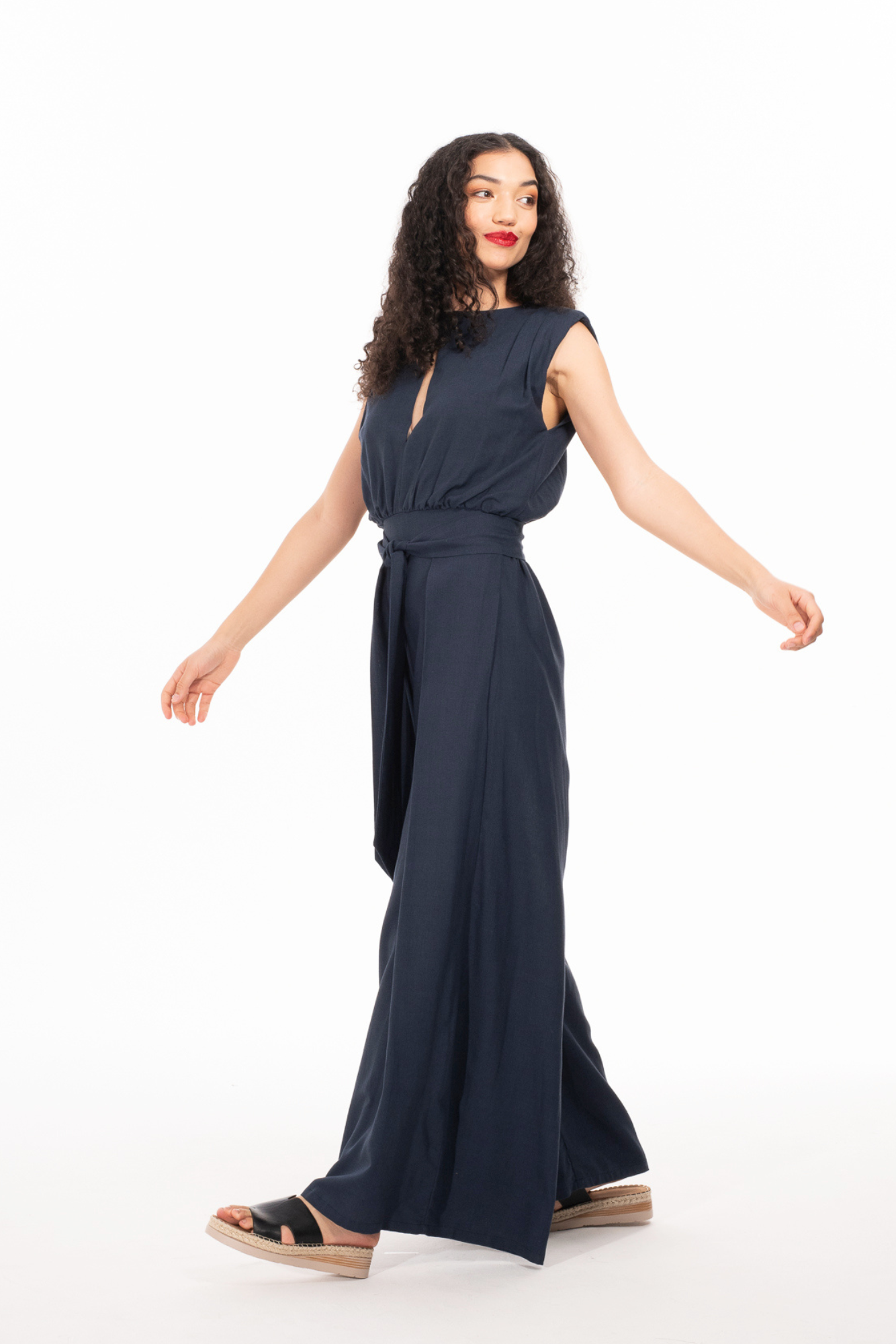 Navy Linen Jumpsuit