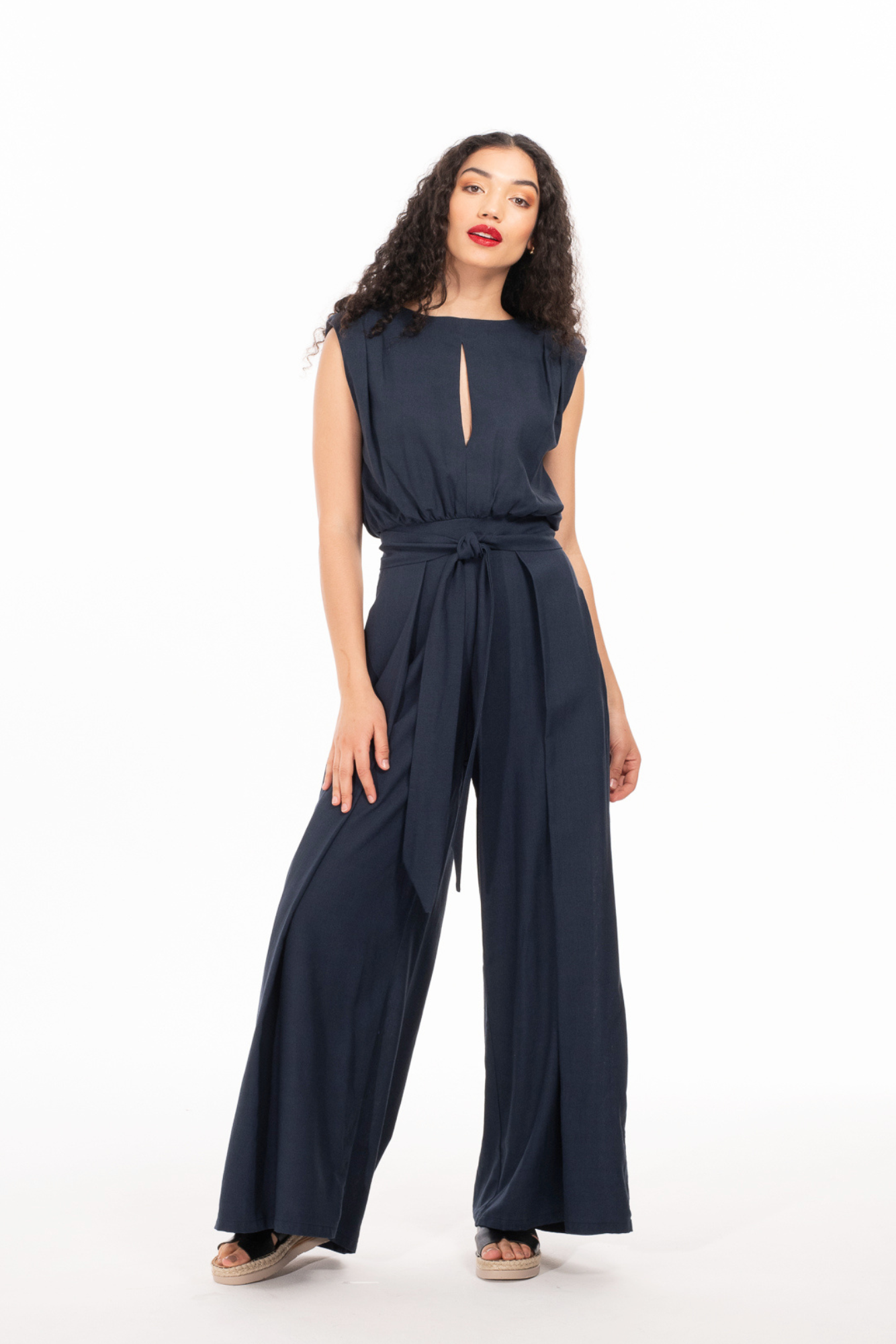 Navy Linen Jumpsuit