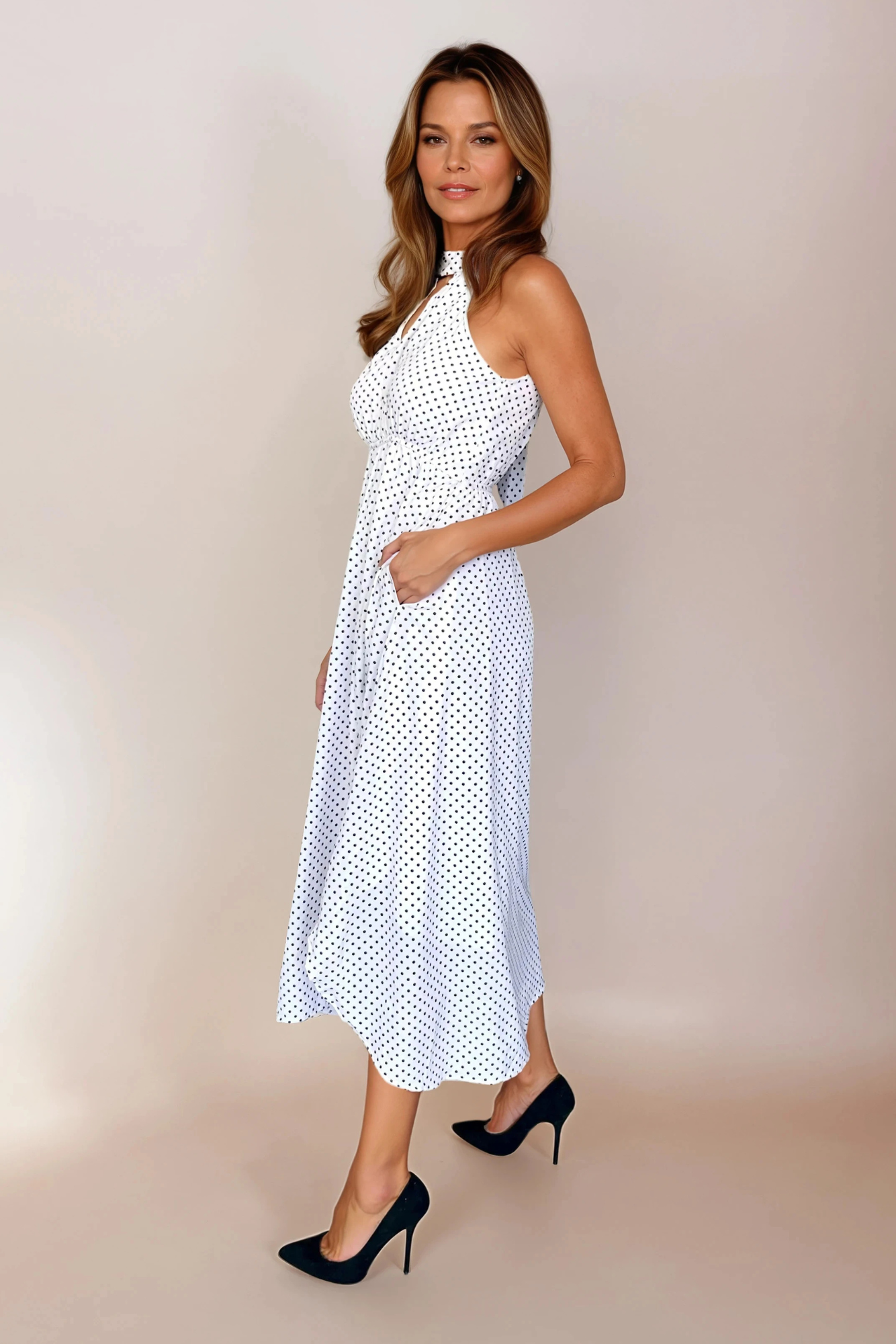 White Polka Dot Midi Dress