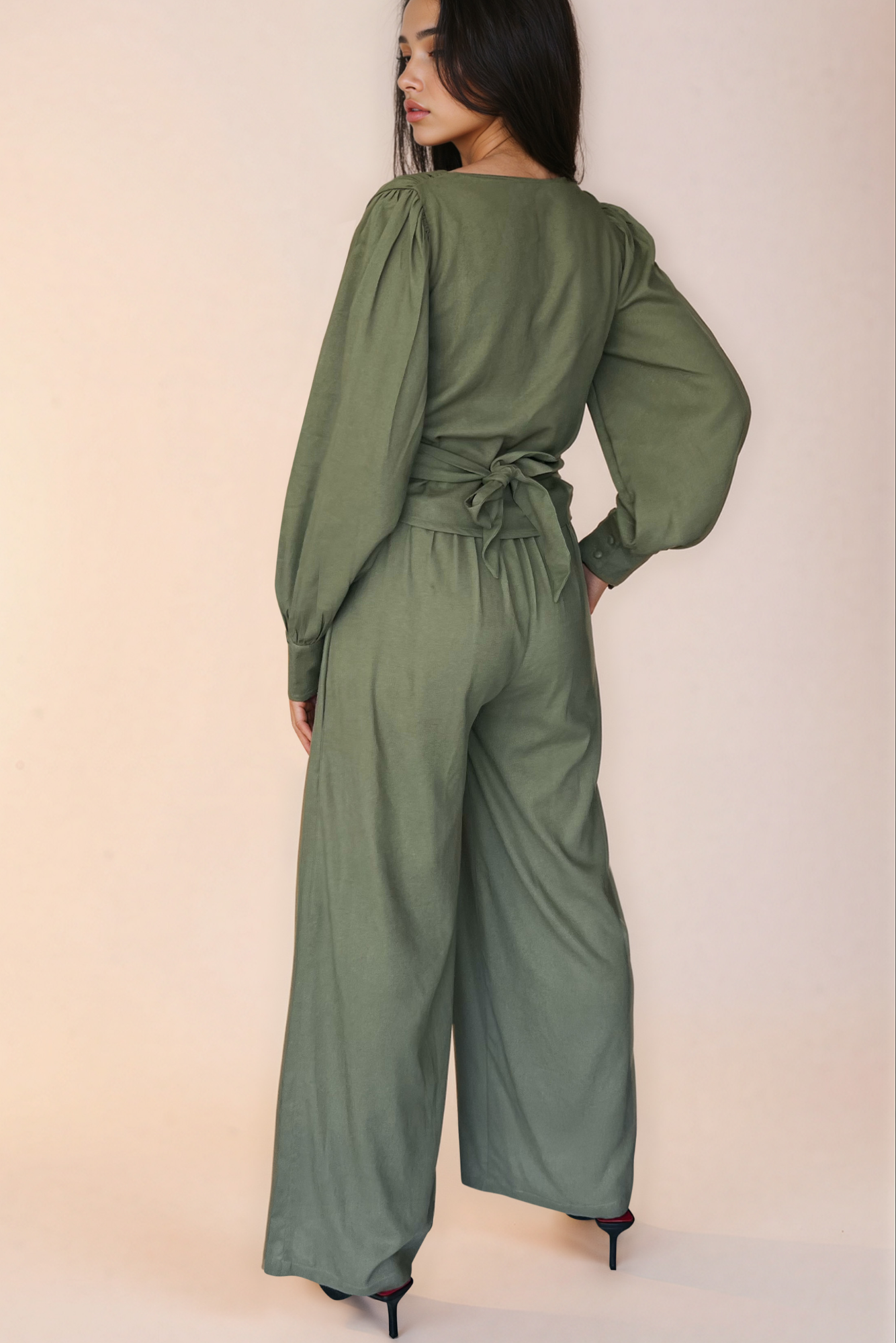 Olive Linen Wide Leg Pants