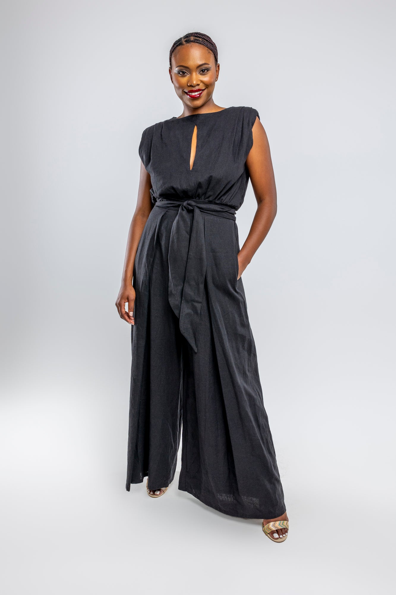 Black Wide Leg Linen Jumpsuit