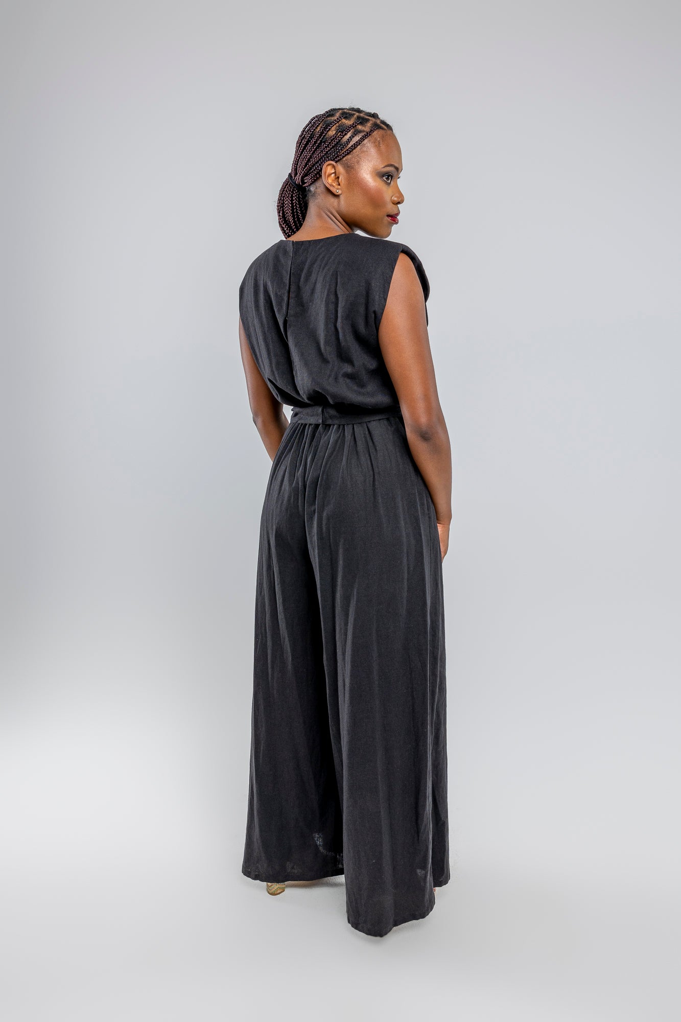 Black Wide Leg Linen Jumpsuit