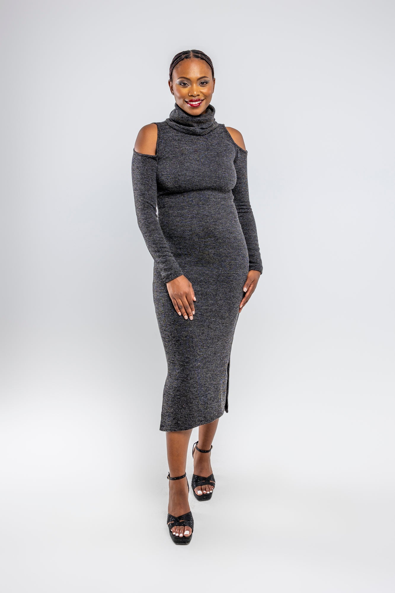 Charcoal Knit Midi Dress