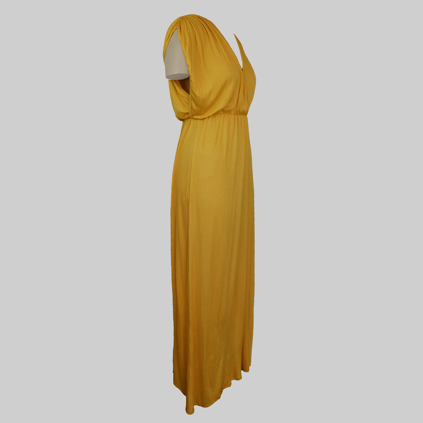 Yellow Ruched Sleeve Maxi Dress